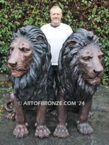 Guardians of the Crown monumental high quality bronze statue pair of sitting lions