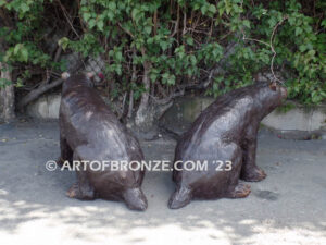 Bear Cub outdoor bronze statue of two sitting right/left pair of cubs