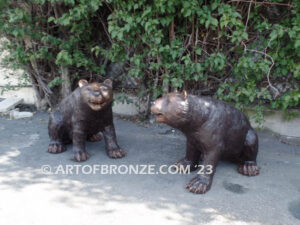 Bear Cub outdoor bronze statue of two sitting right/left pair of cubs