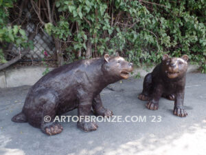 Bear Cub outdoor bronze statue of two sitting right/left pair of cubs