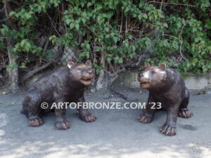 Bear Cub outdoor bronze statue of two sitting right/left pair of cubs