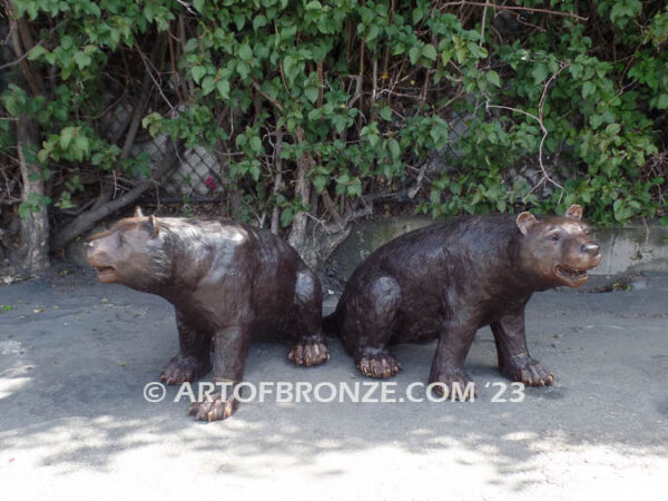 Bear Cub outdoor bronze statue of two sitting right/left pair of cubs