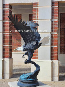 Colleyville Municipal Court Eagle of Justice outdoor monumental statue of an eagle landing atop granite pillar