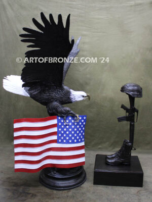 Guardians of Valor eagle and fallen soldier battlefield cross military memorial statue