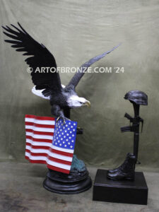 Guardians of Valor eagle and fallen soldier battlefield cross military memorial statue