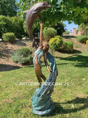 Inspiration limited edition bronze sculpture artwork fantasy lady and dolphin sculpture