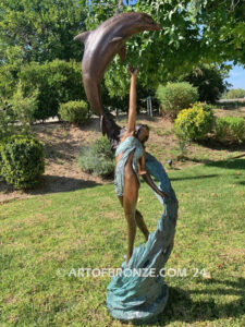 Inspiration limited edition bronze sculpture artwork fantasy lady and dolphin sculpture