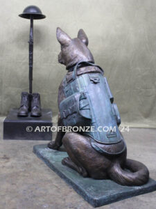 Saying Goodbye Military working dog and fallen soldier battlefield cross military memorial statue