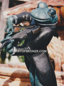 Leopold Frogawski whimsical 5 ½ ft. tall frog playing violin wearing tuxedo bronze statue