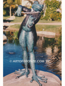 Leopold Frogawski whimsical 5 ½ ft. tall frog playing violin wearing tuxedo bronze statue