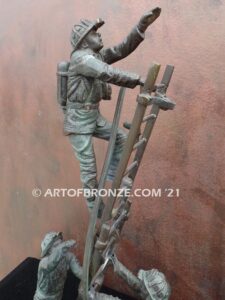 Rising bravery bronze statue of three firefighters climbing ladder battling fire