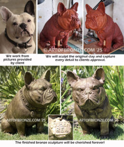 Original clay of Queen Bea French bulldog bronze sculpture memorial