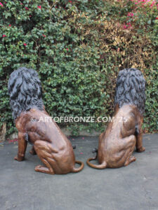 Pride and Power monumental high quality bronze statue pair of roaring lions