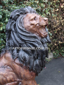 Pride and Power monumental high quality bronze statue pair of roaring lions