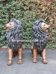 Pride and Power monumental high quality bronze statue pair of roaring lions