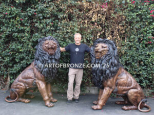 Pride and Power monumental high quality bronze statue pair of roaring lions