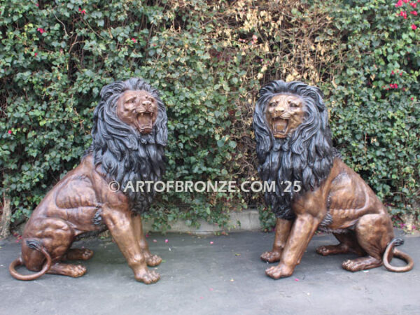 Pride and Power monumental high quality bronze statue pair of roaring lions