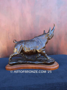 Charging black rhino high-quality bronze statue for indoor home and office display