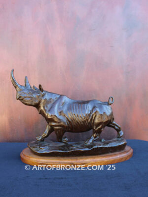Charging black rhino high-quality bronze statue for indoor home and office display