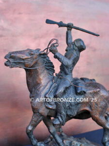 Mountain man bronze statue of trapper riding on horse