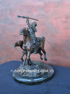 Mountain man bronze statue of trapper riding on horse