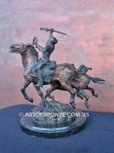 Mountain man bronze statue of trapper riding on horse