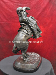 Rattlesnake bronze statue cowboy on bucking horse after Frederic Remington