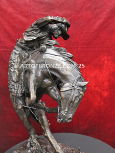 Rattlesnake bronze statue cowboy on bucking horse after Frederic Remington