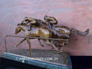 Sport of Kings horse racing bronze sculpture of two jockeys and running thoroughbreds