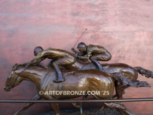 Sport of Kings horse racing bronze sculpture of two jockeys and running thoroughbreds
