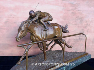 Sport of Kings horse racing bronze sculpture of two jockeys and running thoroughbreds