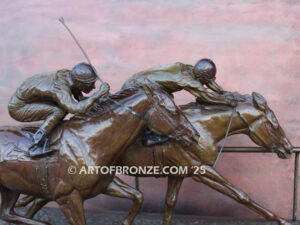 Sport of Kings horse racing bronze sculpture of two jockeys and running thoroughbreds
