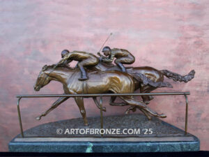 Sport of Kings horse racing bronze sculpture of two jockeys and running thoroughbreds