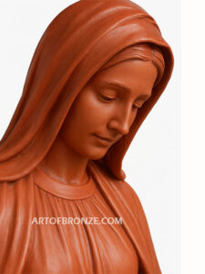 church or garden bronze sculpture Blessed Virgin Mary sitting on bench