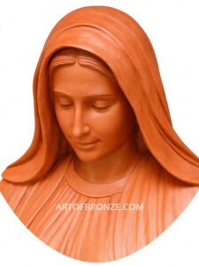 church or garden bronze sculpture Blessed Virgin Mary sitting on bench