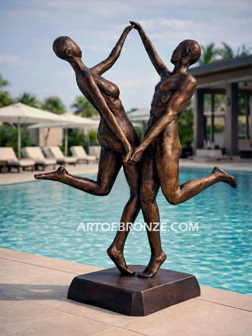 Lover Spirit bronze statue of modern/abstract dancing couple for private gallery or public display