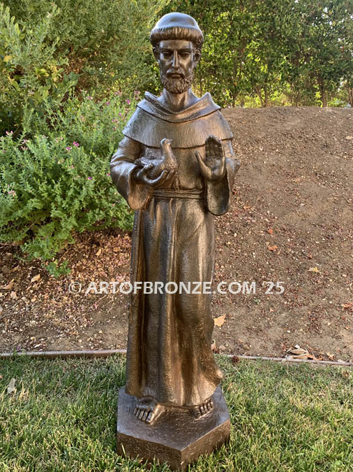 Saint Francis holding dove and giving blessing bronze statue