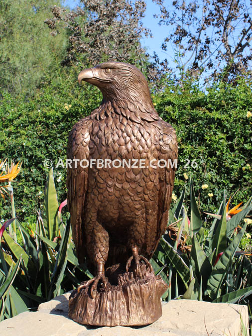 Watchful Guardian bronze sculpture of bald eagle perched on rock