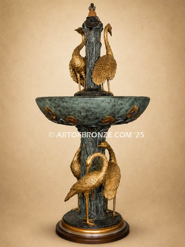 Heron Fountain elegant two tiered bronze fountain with sunflower designs