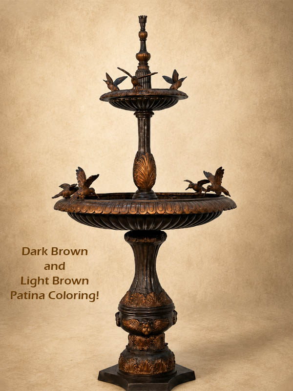 Hummingbird Fountain elegant two tiered bronze fountain with splashing hummingbirds